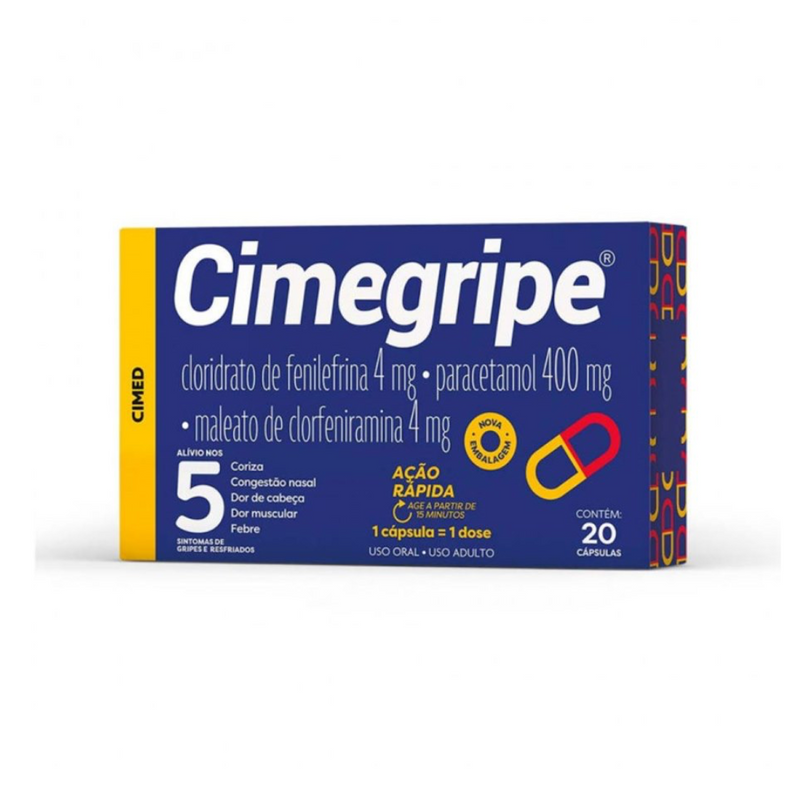 Cimegripe Paracetamol + Clorfeniramina+Fenilefrina -  20 Cápsulas