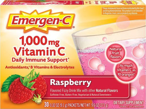 Emergen-C 1000mg vitamina C em pó, sabor framboesa