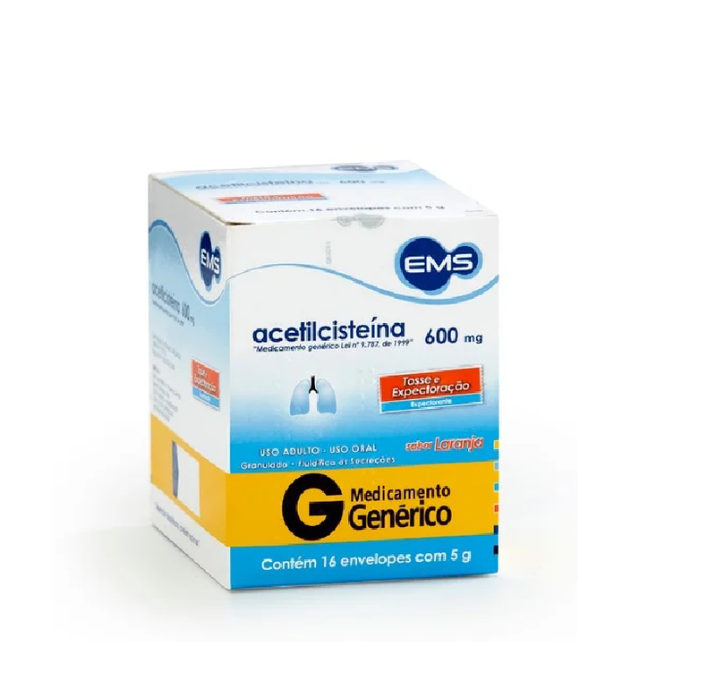 Acetilcisteína 600mg granulado sabor laranja 16 envelopes ems genérico Ems 16 envelopes de 5g cada